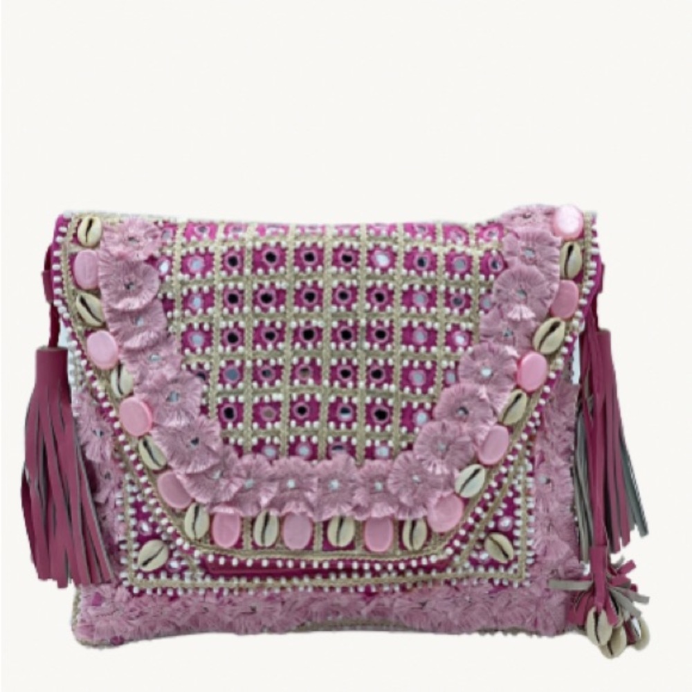HippieChic BEADED CLUTCH/HANDBAG WITH MIRRORS AND SHELLS
